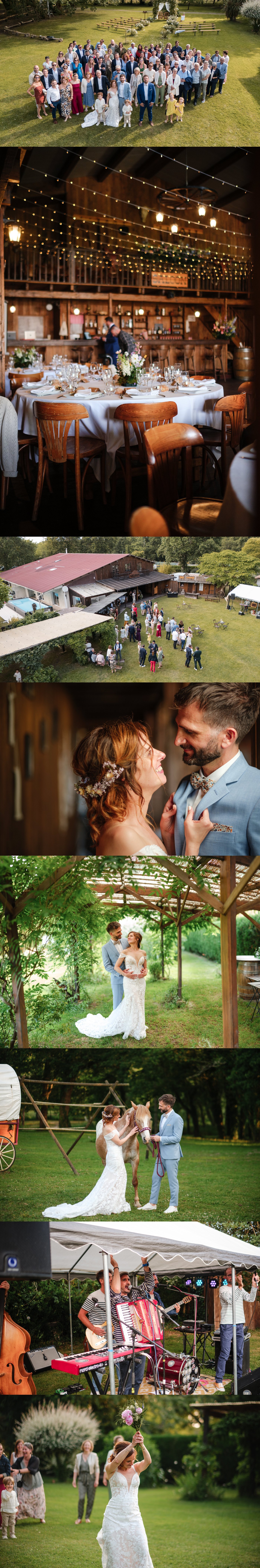 Reportages de mariage Pays Basque & Landes Photo de groupe dans le jardin du ranch.