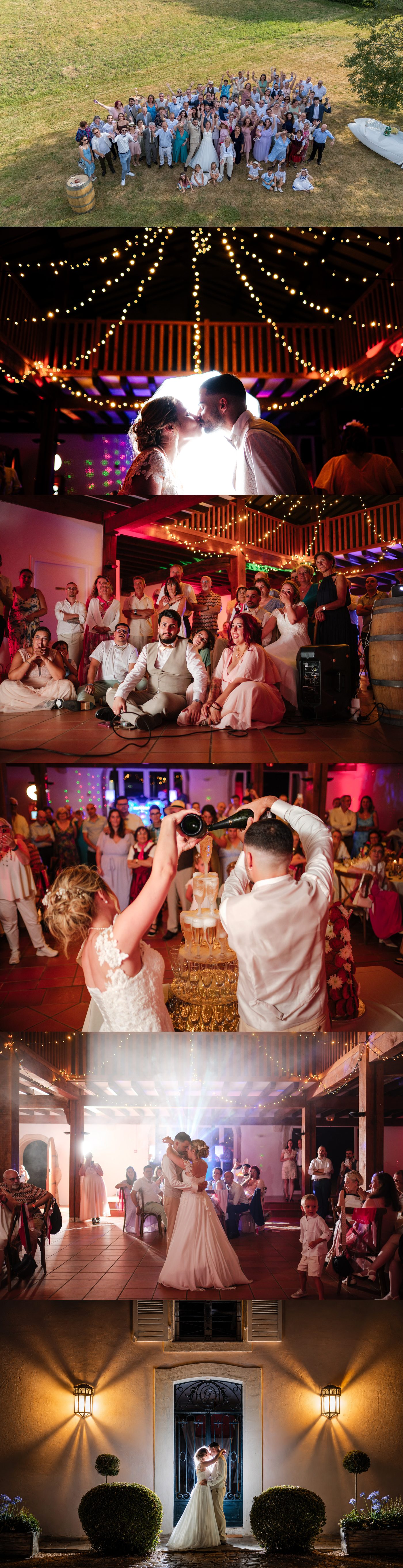 Reportages de mariage Pays Basque & Landes Vue aérienne de Chloé, Joshua et leurs invités réunis dans le parc.