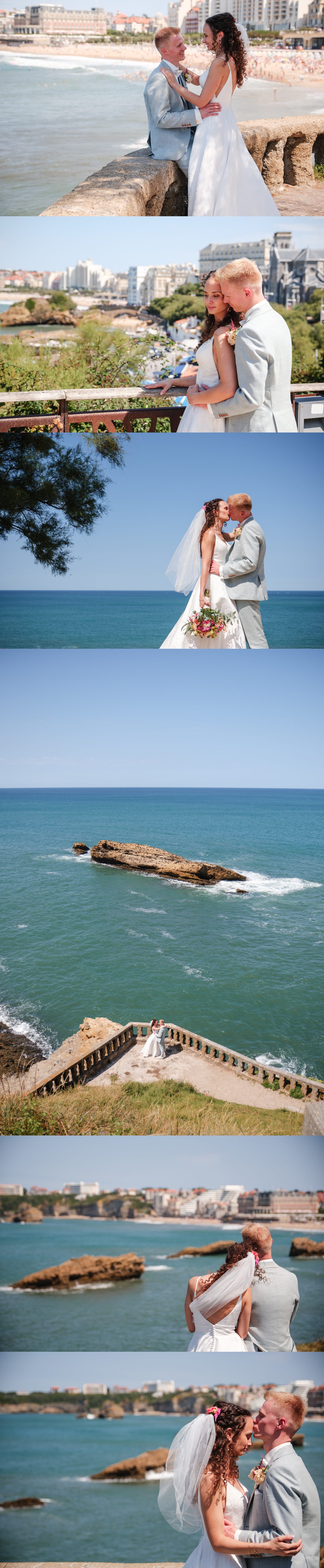 Reportages de mariage Pays Basque & Landes Portrait des mariés face à la plage de Biarritz.