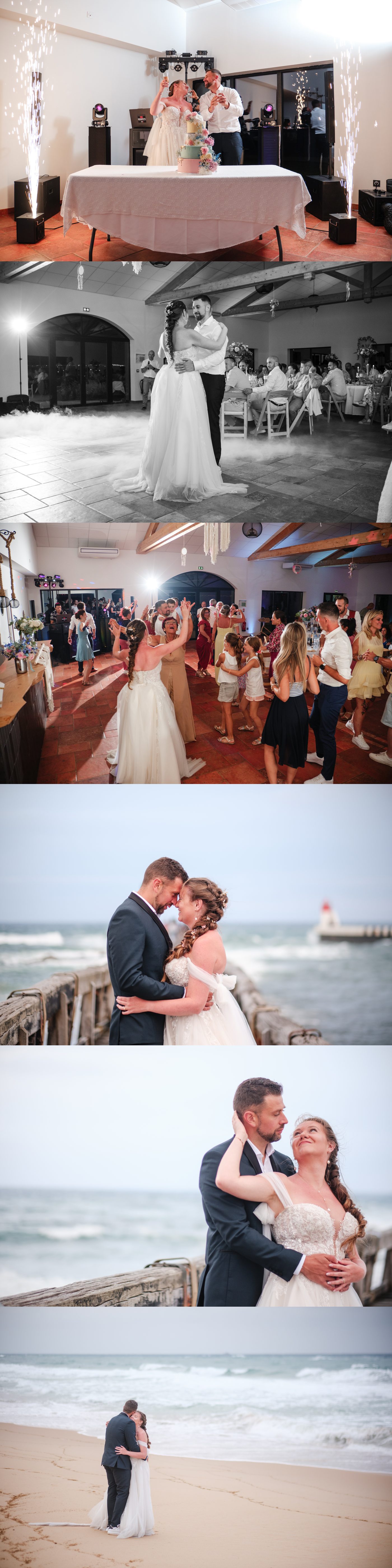 Reportages de mariage Pays Basque & Landes Les mariés réunis autour du gâteau et des étincelles de la fête.