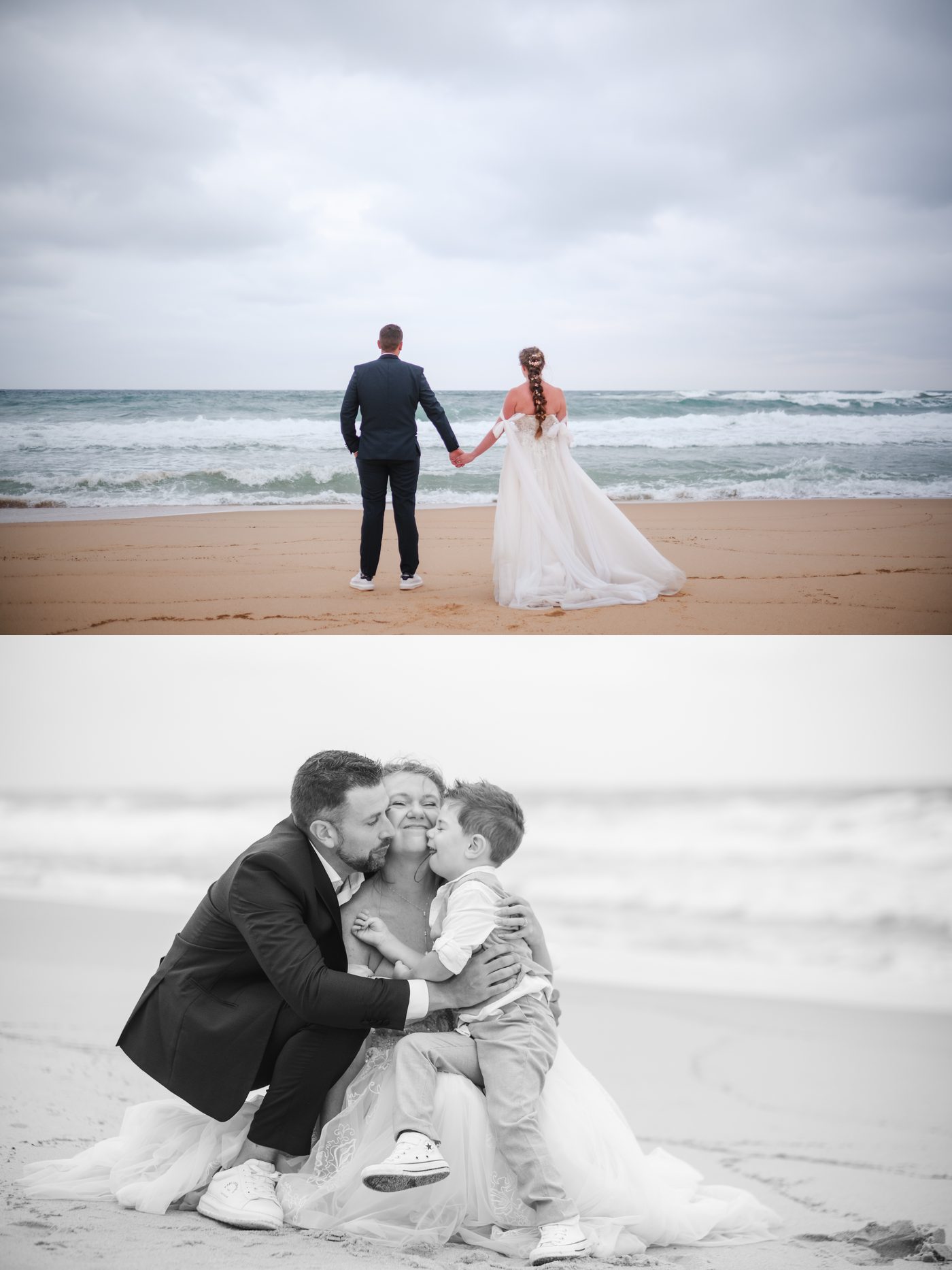 Reportages de mariage Pays Basque & Landes Séance après mariage : Stérenn et Jean-Philippe marchent au bord de l’océan.